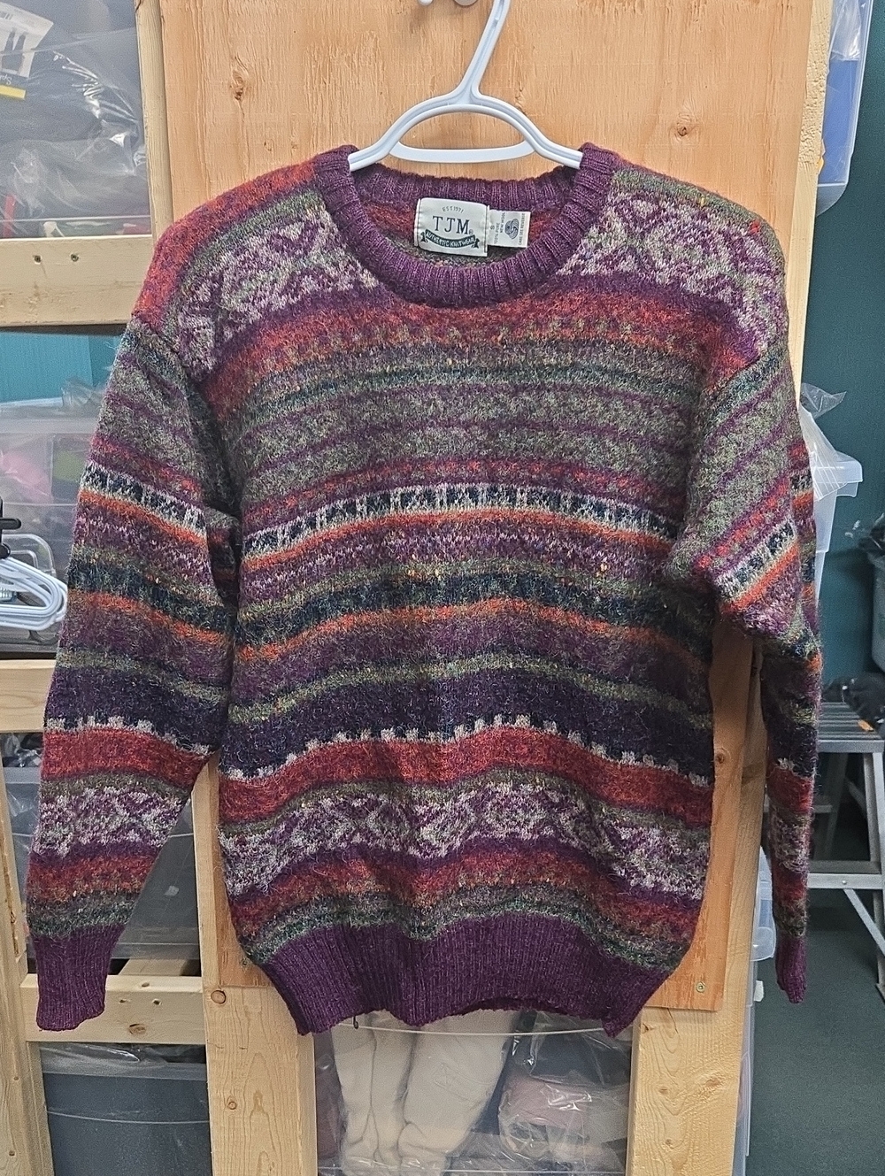 TJM Size S Pure Wool Multi-Coloured Knit Crew Neck Sweater